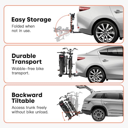 CRAVOT CyberRack E2 Plus EBike Rack with Ramp, 3Positions Foldable, 200 lbs Capacity Heavy Bike Rack Carrier for 2 E-Bike, Foldable Bike Racks for Tow Hitch Up to 5-in Fat Tire 2'' Receiver - style: E2 Plus 3position foldable Black-200lb Capacity+Ramp
