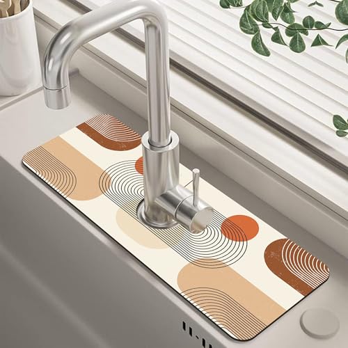 Abstract Minimalistic Geometric Sink Faucet Absorbing Mat Sink Splash Guard Faucet Mat Draining Mat Fast Drying Sink Protectors for Kitchen and Bathroom 5.5"×15" - size: 5.5" x 15"