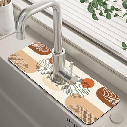 Abstract Minimalistic Geometric Sink Faucet Absorbing Mat Sink Splash Guard Faucet Mat Draining Mat Fast Drying Sink Protectors for Kitchen and Bathroom 5.5"×15" - size: 5.5" x 15"