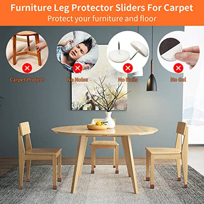 Chair Sliders for Carpeted Floors, 16Pcs Chair Glides Square Furniture Sliders Carpet, Teflon Table Leg Protectors Sliders for Carpet, Make Furniture Glides Move Easy (Fit 1.5-1.8", Clear) - size: Fit: 1.4"-1.8"