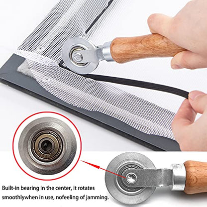 BAYTORY 3Pcs Screen Tool, Window Screen Spline Roller Tool with Wooden Handle and Steel/Nylon Bearing Wheels, Mesh Screen Door Repair Kit Easy to Use - style: Nylon & Stainless Steel