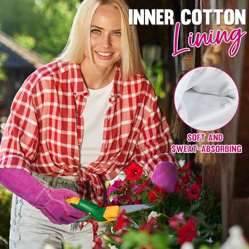 HANDLANDY Ladies Leather Gardening Gloves, Thorn Proof Women Rose Pruning Garden Yard Glove, Heavy Duty Long Sleeve Gloves (Small, Rosy) - color: Rosy, size: Small (Pack of 1)