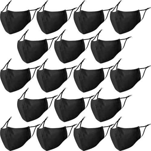 18 Pack Reusable Cloth Face Masks Washable Cotton Face Mask Adjustable Breathable Fabric Mask - color: Black