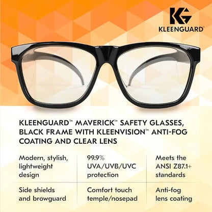 Kleenguard™ V30 Maverick™ Safety Glasses (56567), Clear Lenses with KleenVision™ Anti-Fog coating, Black Frame, Carrying Case, Eyewear for Men and Women - color: Black Frame/Clear Lenses
