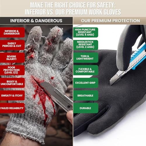 TAILI Level 2 Needlestick, Level 5 Puncture Resistant Work Gloves, Grip Enhanced Cut Resistant Gloves for Gardening, Carving, Fishing, Feather-Light Comfort, Breathable and Touchscreen Compatible, S - size: Small