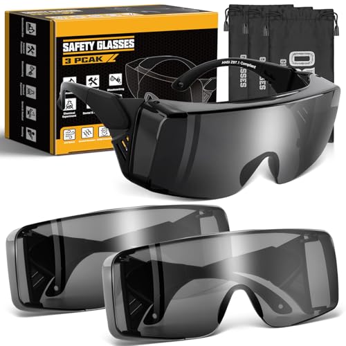 OXG Safety Glasses for Men Women Anti Fog, ANSI Z87.1 Anti Scratch Protective Eyewear UV400 Protection, Adjustable Temple - color: 3 Pack Grey