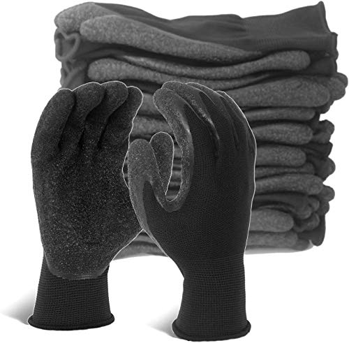 Evridwear Crinkle Latex Rubber Hand Coated Safety Work Gloves for Men Women General Multi Use Construction Warehouse Gardening Assembly Landscaping,Black X-small 12 Pairs Pack - color: Black, size: X-Small