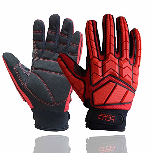 HANDLANDY Anti Vibration Gloves, SBR Padding, TPR Protector, Mechanic Work Gloves - color: Red (Pack of 1), size: Large