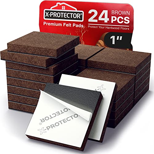 24 Heavy-Duty Felt Furniture Pads 1” 1/4” Thick X-Protector! Square Felt Pads for Furniture Feet - The Best Felt Floor Protectors for Furniture to Prevent Scratches. Protect Your Hard Floor! (Brown) - size: 1 Inch 24 Pcs Square Brown