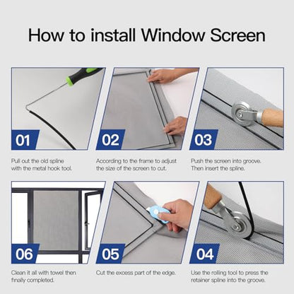 Window Screen Door Repair Kit Include Window Screens Mesh 48"x114" with All Tools in Window Screen Replacement(Screen Rollers, Splines, Hook), Yolovit - size: 48"x114"