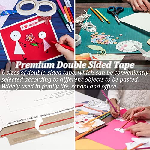 SmaringWing Double Sided Tape for Crafts, 6 Rolls Multi-Size Double-Sided Adhesive Tape for Arts, Photography, Gift Box, Scrapbooking, Card Making, Paper Backing - size: 5mm/ 6mm/ 8mm/ 10mm/ 12mm/ 15mm