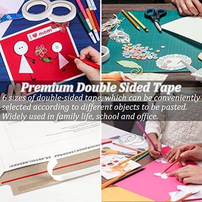 Double-Sided Fabric Tape, Hem Tape No Sew Double Sided Tape for Crafts Arts, 6 Rolls Strong Adhesive Cloth Sewing Tape for Hemming, Clothing Repairs, Pants, DIY Projects, Paper Backing (0.6/0.8/1inch) - size: 15mm*2 / 20mm*2 / 25mm*2