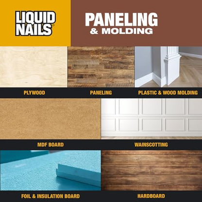 Liquid Nails 10 oz. Paneling & Molding Construction Adhesive (Low VOC), Off White/Tan (Pack of 6) - size: 10 Ounce (Pack of 6), style: Paneling & Molding