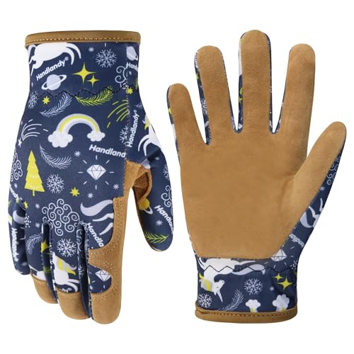HANDLANDY Kids Genuine Leather Gardening Gloves for age 2-9, Children Work Gloves for Boys, Girls, Toddlers (Blue, L) - color: Blue (1 Pair), size: Large (Age 8-9)