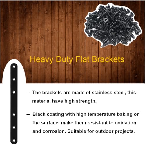 4 Pack Black Straight Brace Brackets 8 Inch Stainless Steel Flat Mending Plates, Heavy Duty Repair Fixing Joining Brackets for Wood with Screws - size: 4 Pcs/ Thicken