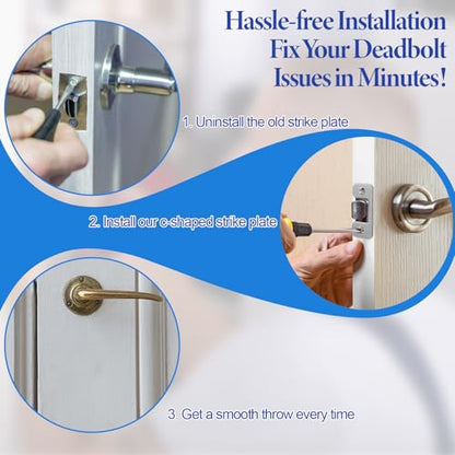 Adjustable Strike Plate for Exterior Doors, Large Hole and Narrow Edge Frame Striker for Door Latch Home and Rental Security Strike Plate -Smooth Lock Every Time
