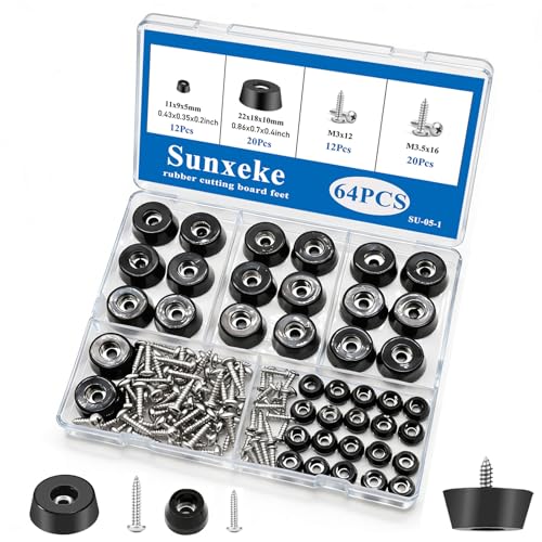 64Pcs Rubber Feet for Cutting Board with Stainless Washer Screws Assortment Kit,2 Sizes (0.433inch, 0.813inch),Non Slip Rubber Bumper Feet for Furniture, Cabinets, Electronics - size: 64pcs - 2 Size