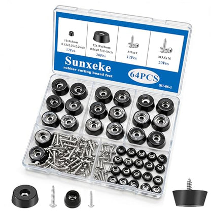 64Pcs Rubber Feet for Cutting Board with Stainless Washer Screws Assortment Kit,2 Sizes (0.433inch, 0.813inch),Non Slip Rubber Bumper Feet for Furniture, Cabinets, Electronics - size: 64pcs - 2 Size