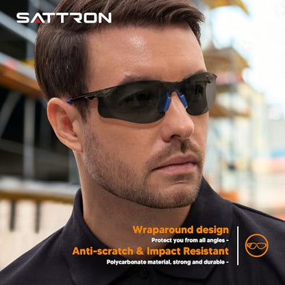 Safety Glasses Tinted 24 Pack, Protective Eyewear for Men Women UV Protection ANSI Z87.1, Safety Sunglasses Bulk Scratch Impact Resistant Eye Protection with Nose Pads for Construction Work Smoke - color: Smoke Lens/Blue Temples, style: 24 Pack