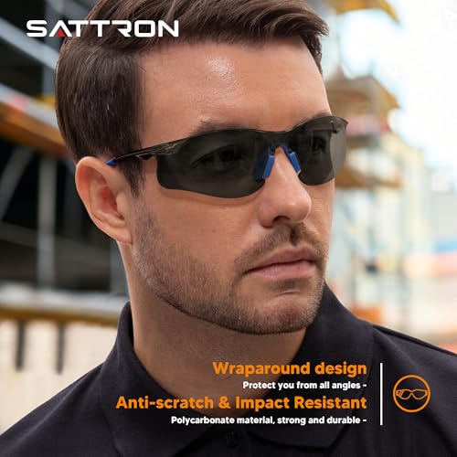 Safety Glasses Tinted 3 Pack, Protective Eyewear for Men Women UV Protection ANSI Z87.1, Safety Sunglasses Bulk Scratch Impact Resistant Eye Protection with Nose Pads for Construction Work Smoke - color: Smoke Lens/Blue Temples, style: 3 Pack