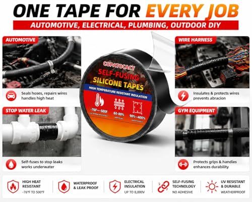 Self Fusing Silicone Tape Waterproof, Rescue Tape, 1" x 33 Feet, Self Amalgamating Tape, Silicone Rubber for Sealing Pipes, Hose Repair, Outdoor Coax and Electrical Cables - color: Black