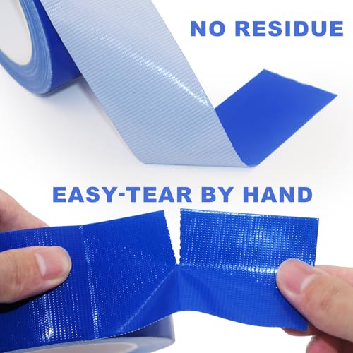 Blue Duct Tape, 2 Inches x 32 Yards, Heavy Duty Waterproof, Strong, Durable, Easy-Tear by Hand, Residue-Free for Home Repairs, Industrial, Fixed Carpet Edge, DIY Projects - color: Blue