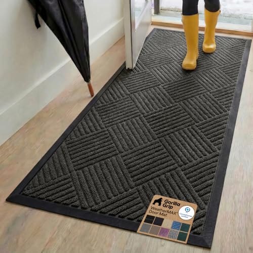 GORILLA GRIP 100% Waterproof All-Season WeatherMAX Doormat, 72x24, US Designed Natural Rubber, Stain and Fade Resistant, Low Profile Indoor Outdoor Door Mats, Easy Clean Patio Mat, Gray Diamond - color: Gray Diamond, size: 72" X 24"
