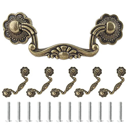 Uenhoy 6 Pcs 3 Inch Bail Handle Drop Pulls Vintage Drop Bail Drawer Pulls Antique Bronze Cabinet Pull Handles (3" Hole Spacing, 4" Total Length) - size: 3 Inch Hole Spacing