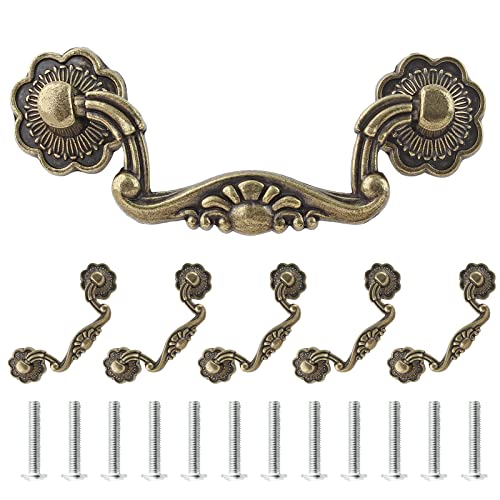 Uenhoy 6 Pcs 3 Inch Bail Handle Drop Pulls Vintage Drop Bail Drawer Pulls Antique Bronze Cabinet Pull Handles (3" Hole Spacing, 4" Total Length) - size: 3 Inch Hole Spacing