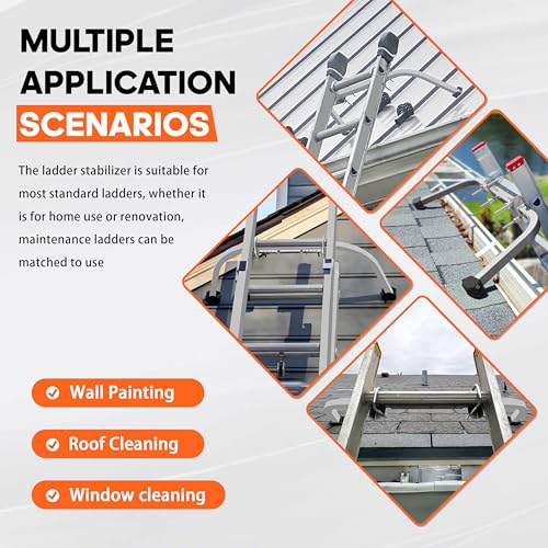 Aluminum Ladder Stabilizer Accessory for Roof Gutters with Wrench, Heavy Duty Extension Ladder Accessory, Wing Spread Wall Ladder Support/Wall Ladder Hook with Non-Slip Rubber Backing Pad - size: Aluminum Ladder Stabilizer