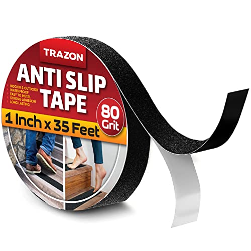 Grip Tape - Heavy Duty Anti Slip Tape for Stairs Outdoor/Indoor Waterproof 1Inch x 35Ft Safety Non Skid Roll for Stair Steps Traction Tread Staircases Grips Adhesive Non Slip Strips Nonslip Walk Black - color: Black, size: 1 Inch X 35 Feet