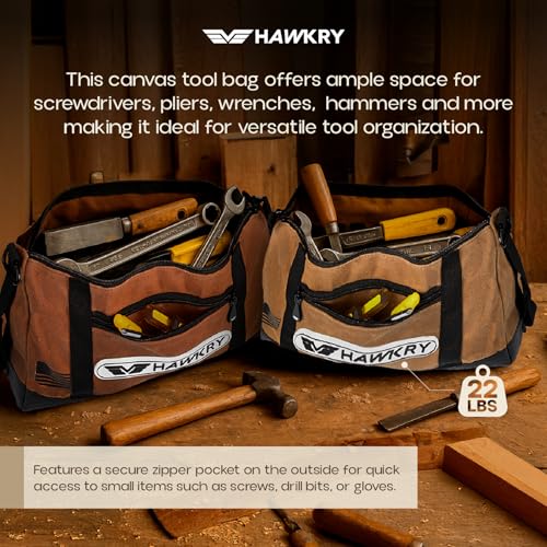 HAWKRY Heavy Duty Canvas Tool Bag Set of 2 – Waterproof Canvas Zipper Pouch, Garden Tool Bag, Construction Bags Heavy Duty, Small Zipper Pouch, Motorcycle Tool, Multipurpose Fishing Bag - color: Beige, Brown