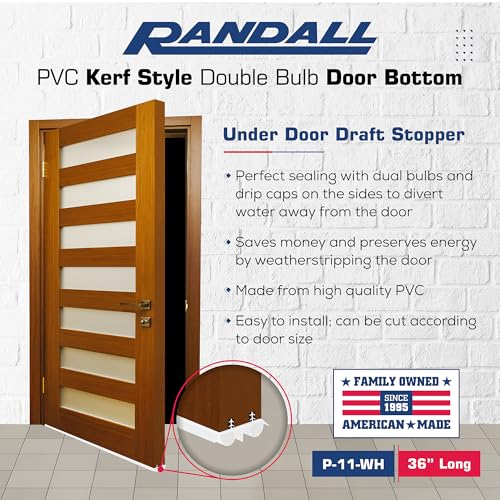 36" Kerf Slide-in Double Bulb Seal Weatherstrip Door Bottom – Durable Seal for Energy Efficiency & Draft Protection (White) - color: White