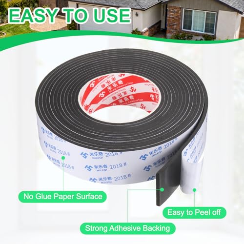 PATIKIL Sponge Rubber Foam Tape, 1 9/16" W x 1/8" t x 16.4ft l Self-Adhesive Foam Insulation Tape Weather Stripping for Window Door Soundproofing Weatherstrip AC Seal Strip, Black - size: 1 9/16" x 1/8" x 16.4ft