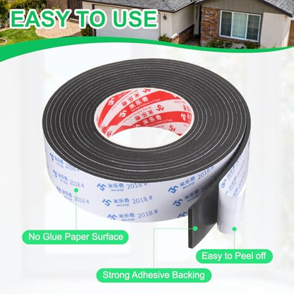 PATIKIL Sponge Rubber Foam Tape, 1 9/16" W x 1/8" t x 16.4ft l Self-Adhesive Foam Insulation Tape Weather Stripping for Window Door Soundproofing Weatherstrip AC Seal Strip, Black - size: 1 9/16" x 1/8" x 16.4ft