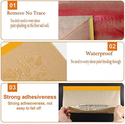 Pre-Taped Paint Masking Paper and Masking Tape Sets,2 Rolls 22inch-50feet Painters Paper and 1 Roll Painters Tape, Automotive Paint Paper, Tape and Drape Waterproof for Painting Protection Covering