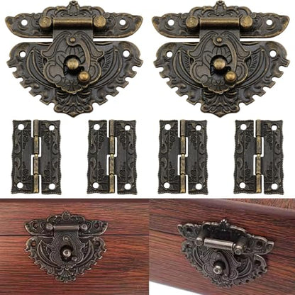 Green Bronze Jewelry Box Hinges and Latches Jewelry Box Latch for Jewelry Box Hardware 2PCS Latches and 4PCS Hinges with Matching Screw Kits 2 Set