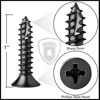 Cauldham Black Wood Screws #9 x 1 Inch for Door Hinges - 25 Pack - color: Black
