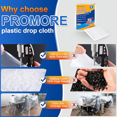 Plastic Drop Cloth - 1Mil Thick, 9x12 Ft, Thickened Painter's Sheet for Painting, Furniture, Walls, and Floor Protection - size: 1mil-1Pack