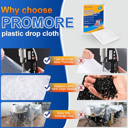 Plastic Drop Cloth - 1Mil Thick, 9x12 Ft, Thickened Painter's Sheet for Painting, Furniture, Walls, and Floor Protection - size: 1mil-1Pack
