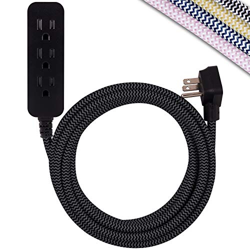 Cordinate 3 Outlet Power Strip Indoor Extension Cord 16 Gauge 10 Ft 3 Prong Braided Extension Cords Flat Extension Cord ETL Listed Black 42024 - color: Black, size: 10 Ft