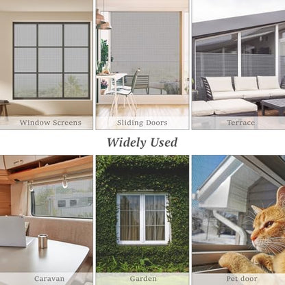 Window Screen Repair Kit, 48"x142" Window Screen Mesh, Window Screen Replacement Kit Include Durable Fiberglass Mesh/Roller/Hook/Ruler/Cutter/33Ft Spline for House Windows Doors Replacement