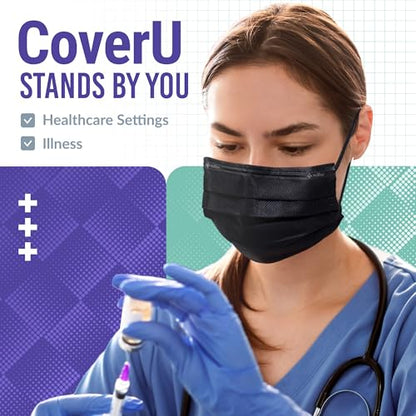 Medtecs Face Mask Disposable – 2,000 pcs (40 Boxes of 50) – ASTM Level 1, 3-Ply Breathable, Soft Fit – Adult Size – Ideal for Commuting & Daily Wear - color: 01. Black, size: Adult - 2000PC (40 Boxes)