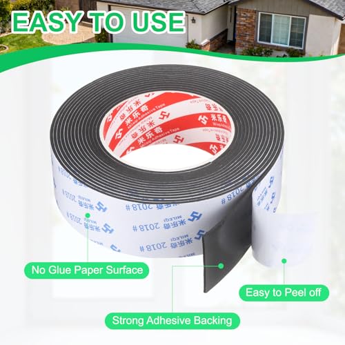 PATIKIL Sponge Rubber Foam Tape, 1 9/16" W x 5/64" t x 16.4ft l Self-Adhesive Foam Insulation Tape Weather Stripping for Window Door Soundproofing Weatherstrip AC Seal Strip, Black - size: 1 9/16" x 5/64" x 16.4ft