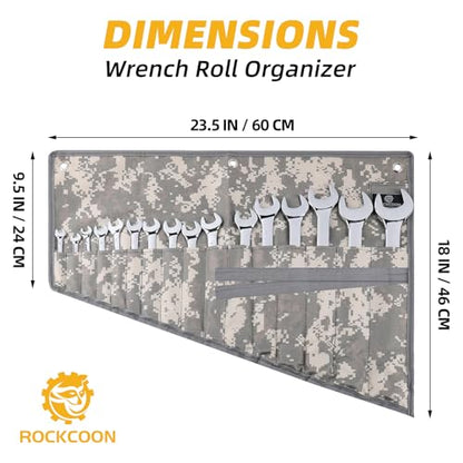 16 Pocket Wrench Roll Organizer, Rolled Tool Pouch Bag with Water Proof Oxford Cloth, Light Camouflage - color: Light Camouflage