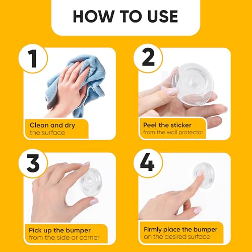 Large 2" Door Knob Wall Protectors – 4 Clear Self-Adhesive Silicone Bumper Pads in Jelly Crown Shape – Noise Dampening Wall & Furniture Guards by VELLAX - style: Jelly Crown Bumpers