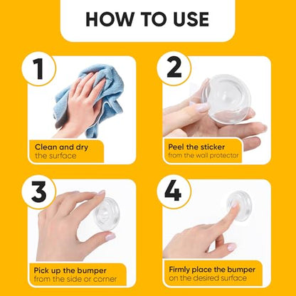 Large 2" Door Knob Wall Protectors – 4 Clear Self-Adhesive Silicone Bumper Pads in Jelly Crown Shape – Noise Dampening Wall & Furniture Guards by VELLAX - style: Jelly Crown Bumpers