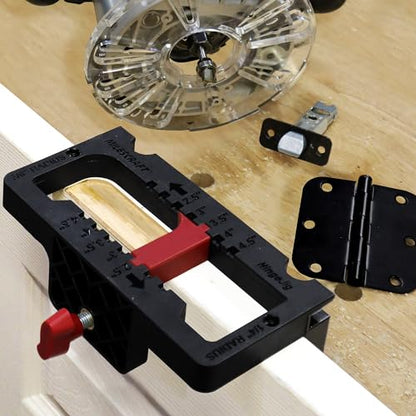 Milescraft 1226 Hinge Jig – Self Clamping Door Hinge Jig, Door Hinge Mortiser. Hinge Templates Rout Mortises from 2.5” to 4.5”. Hinge Installation Kit Includes Latch Templates for All Standard Doors