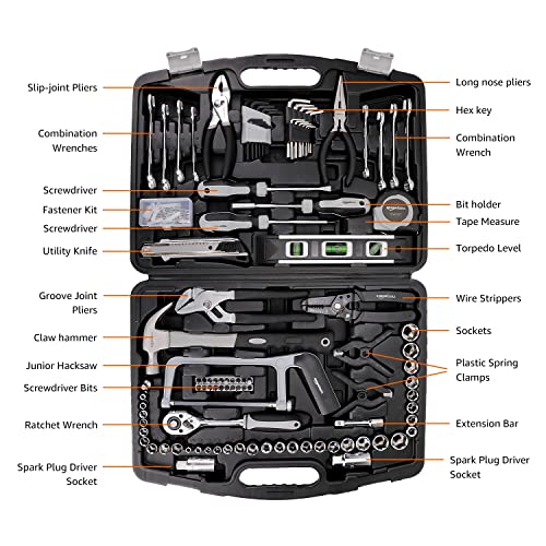 Amazon Basics 173-Piece General Household Hand Tool Set with Storage Case, Portable Tool Kit for Home Maintenance and Everyday Repairs - size: 173-piece