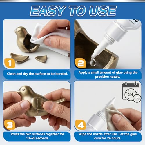 Metal Glue, Super Glue for Metal 30g Heavy Duty Instant Adhesive, Fast Drying Clear CA Adhesive for Stainless Steel, Aluminum, Iron, Jewelry Repair, DIY Crafts, Waterproof Strong Bonding